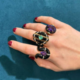 18.62ct Diamond Amethyst Onyx 18K Gold Hook Ring