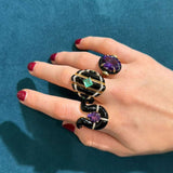 10.83ct Diamond Emerald Onyx 18K Gold Cocktail Ring