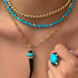 2.70ct Diamond Turquoise Onyx 18K Gold Horn Pendant