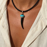 2.70ct Diamond Turquoise Onyx 18K Gold Horn Pendant