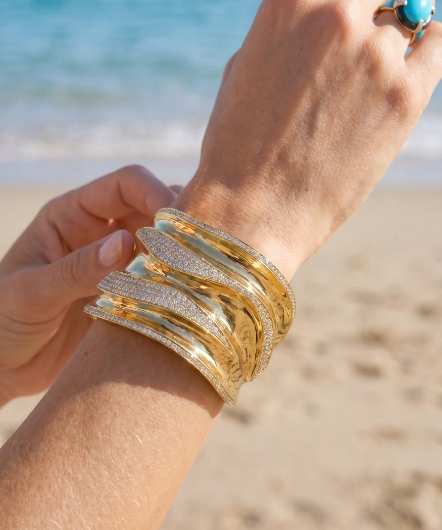 6.87ct Diamond 14K Gold Statement Cuff Bracelet