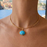 5.20ct Turquoise Diamond 18K Gold Small Pendant