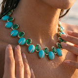 184.90ct Turquoise Emerald Diamond 18K Gold Statement Necklace