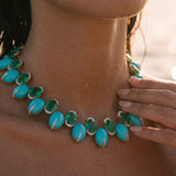 184.90ct Turquoise Emerald Diamond 18K Gold Statement Necklace
