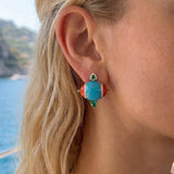 16.92ct Diamond Emerald Turquoise Coral 18K Gold Earrings