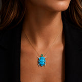 7.41ct Turquoise Emerald Diamond 18K Gold Turtle Pendant