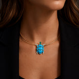 7.41ct Turquoise Emerald Diamond 18K Gold Turtle Pendant