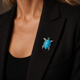 7.41ct Turquoise Emerald Diamond 18K Gold Turtle Pendant