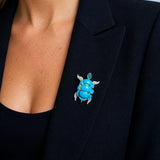 7.41ct Turquoise Emerald Diamond 18K Gold Turtle Pendant