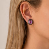 14.91ct Amethyst Black Onyx Diamond 18K Gold Stud Earrings