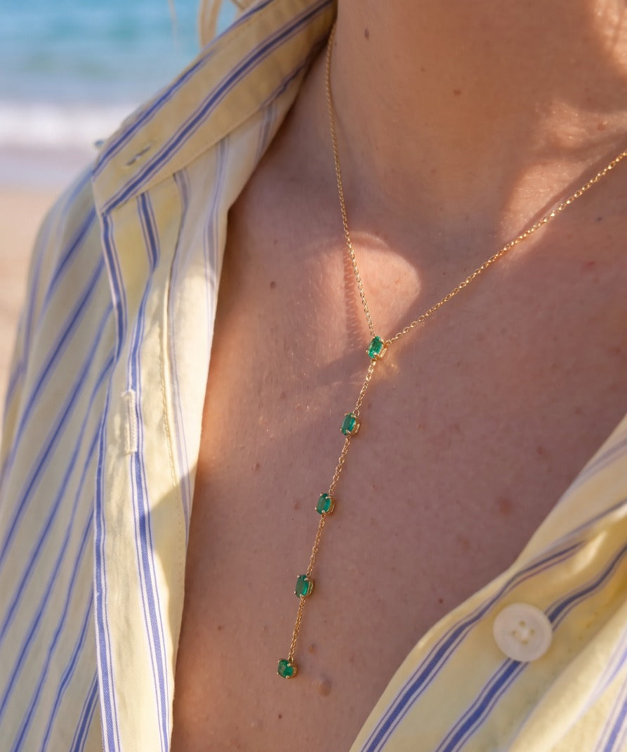 0.70ct Emerald 18K Gold Lariat Necklace