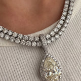 6.31ct Diamond 18K Gold Statement Pear Halo Pendant