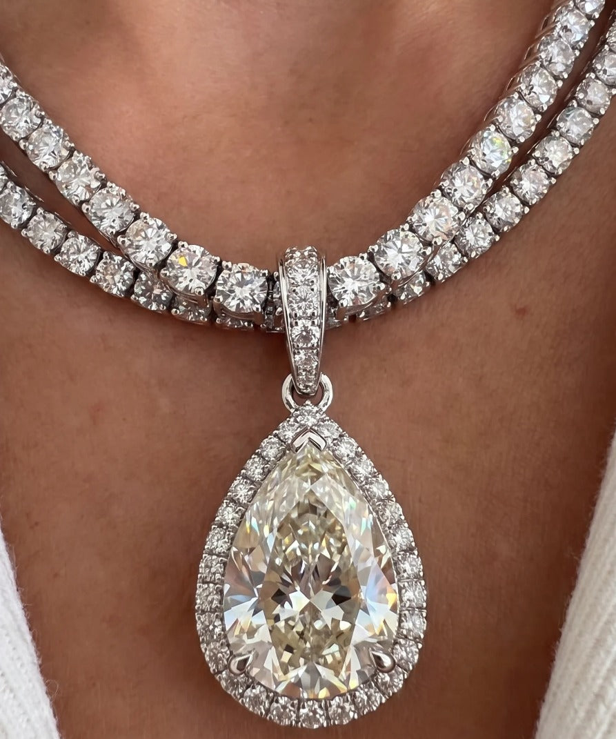 6.31ct Diamond 18K Gold Statement Pear Halo Pendant