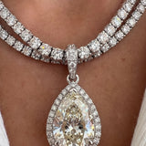 6.31ct Diamond 18K Gold Statement Pear Halo Pendant