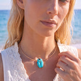 23.50ct Turquoise Emerald Diamond Black Onyx 18K Gold Beatle Pendant