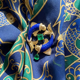Pisces 11.87ct Lapis Lazuli Emerald Diamond 18K Gold Brooch