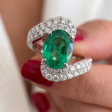 5.12ct Emerald Diamond 18K Gold Bypass Cocktail Ring