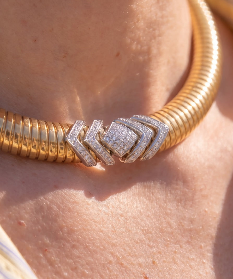 0.77ct Diamond 18K Italian Gold Choker Necklace