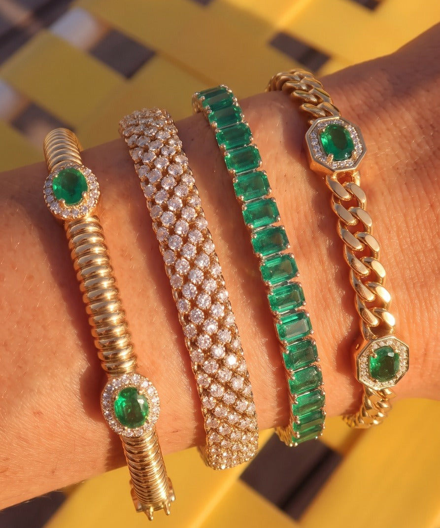 1.74ct Diamond Emerald 18K Italian Gold Bracelet