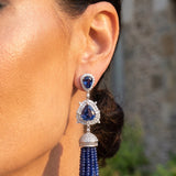 132.72ct Blue Sapphire Diamond 14K Gold Tassel Earrings