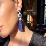 132.72ct Blue Sapphire Diamond 14K Gold Tassel Earrings