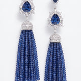 132.72ct Blue Sapphire Diamond 14K Gold Tassel Earrings
