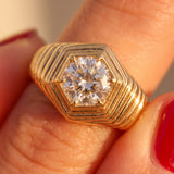 1.02ct Diamond 18K Gold Fluted Signet Ring