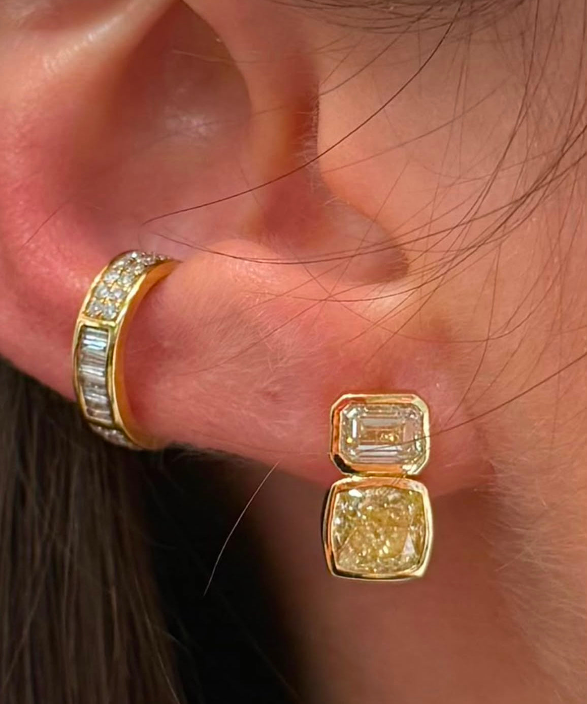 4.44ct Diamond 18K Gold Two Stone Stud Earrings