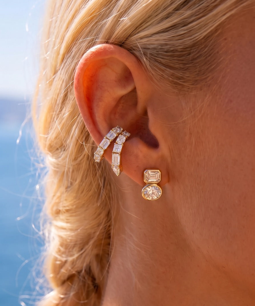 3.12ct Diamond 18K Gold Two Stone Stud Earrings