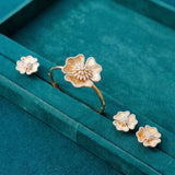 2.15ct Diamond 14K Gold Flower Bangle Bracelet