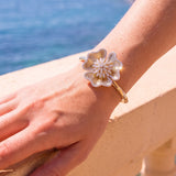 2.15ct Diamond 14K Gold Flower Bangle Bracelet