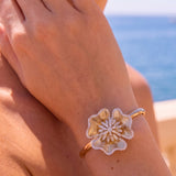 2.15ct Diamond 14K Gold Flower Bangle Bracelet