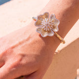 2.15ct Diamond 14K Gold Flower Bangle Bracelet