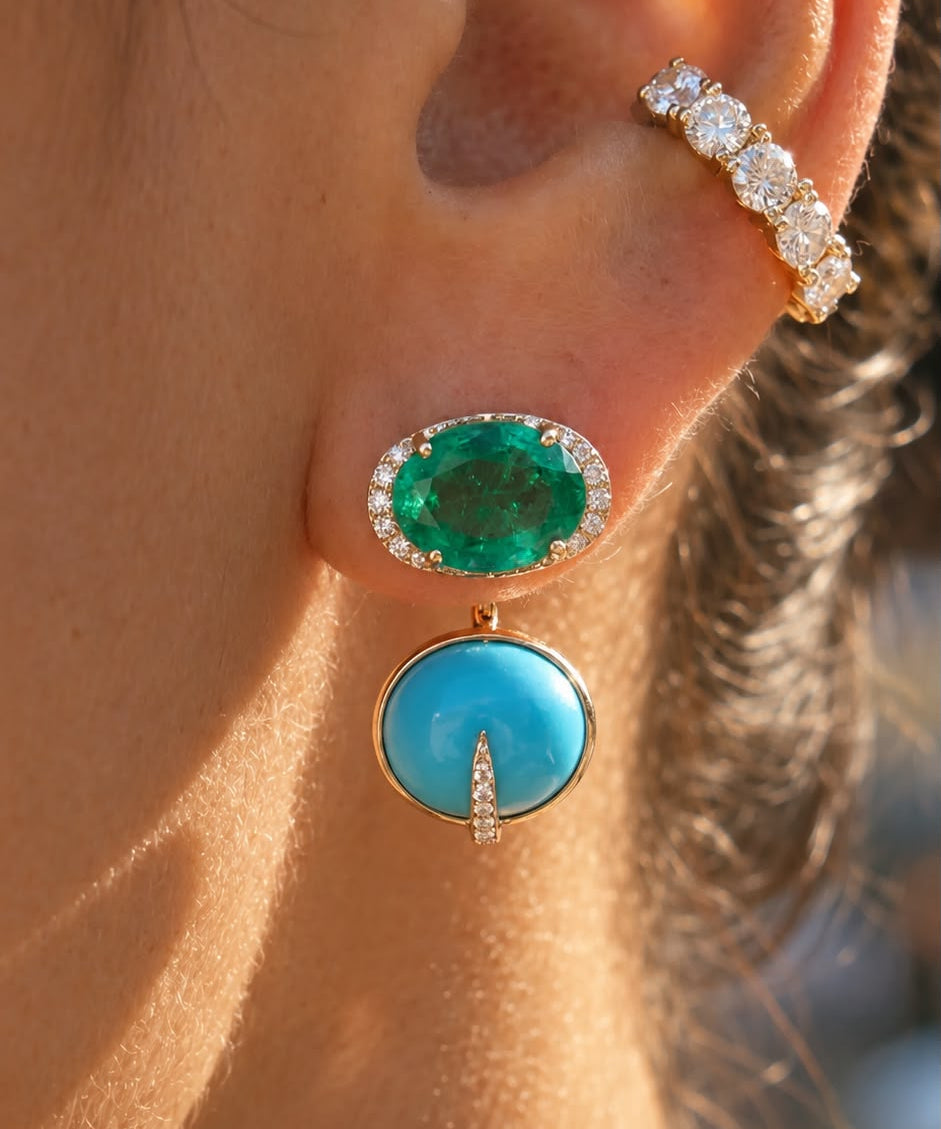 3.43ct Diamond Turquoise 18K Jacket For Earrings