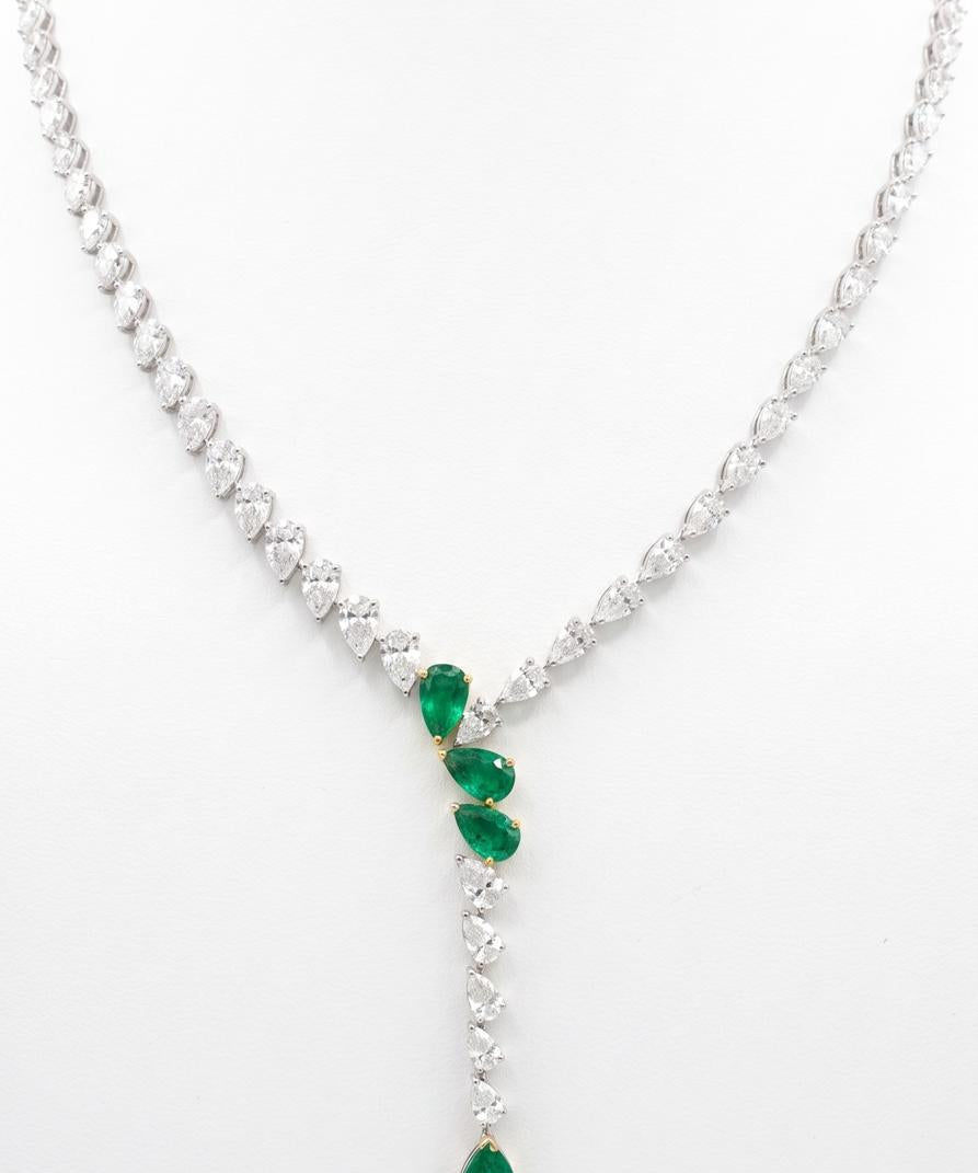 GIA 16.86ct Diamond Emerald 18K Gold Lariat Tennis Necklace