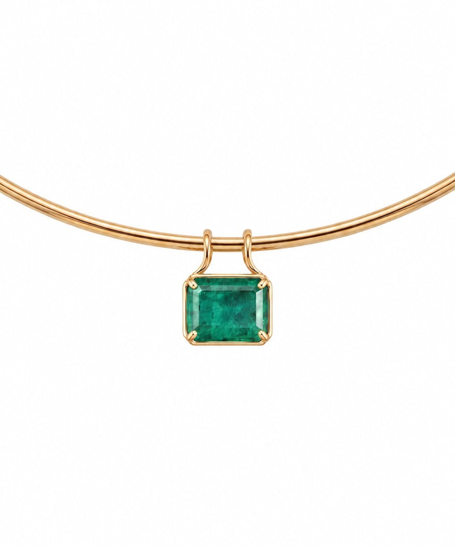4.95ct Emerald 18K Gold Cushion Pendant