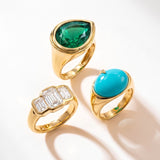 0.76ct Diamond 18K Gold Baguette Trio Signet Ring