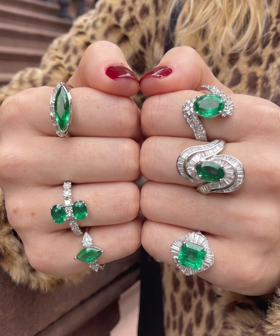 3.34ct Diamond Emerald 18K Gold Double Ring