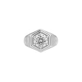 IGI 0.90ct Diamond 18K Gold Grooved Signet Ring