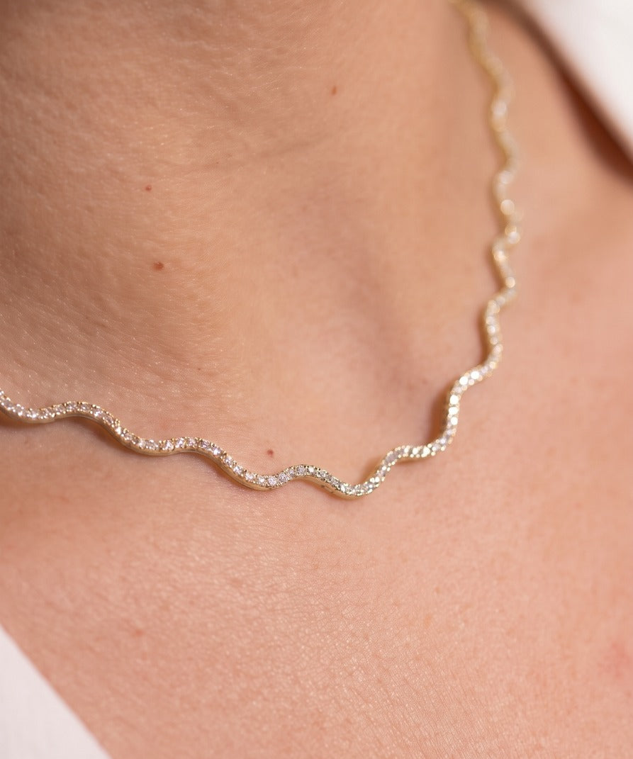 3.00ct Diamond 14K Gold Wave Tennis Necklace