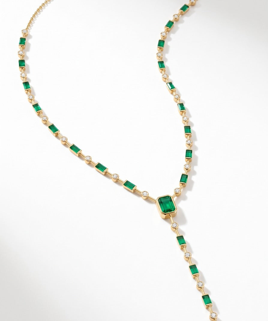 5.15ct Emerald Diamond 14K Gold Lariat Necklace