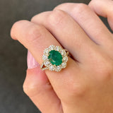 3.20ct Diamond Emerald 14K Gold Halo Cocktail Ring