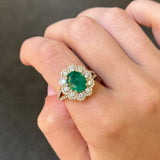 3.20ct Diamond Emerald 14K Gold Halo Cocktail Ring