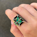 3.18ct Diamond Emerald Onyx 18K Gold Cocktail Ring
