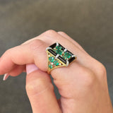 3.18ct Diamond Emerald Onyx 18K Gold Cocktail Ring