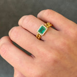 1.26ct Diamond Emerald 18K Gold Cuban Chain Ring