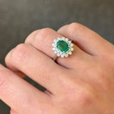 1.80ct Diamond Emerald 18K Gold Oval Halo Ring