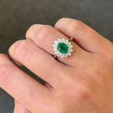 1.80ct Diamond Emerald 18K Gold Oval Halo Ring