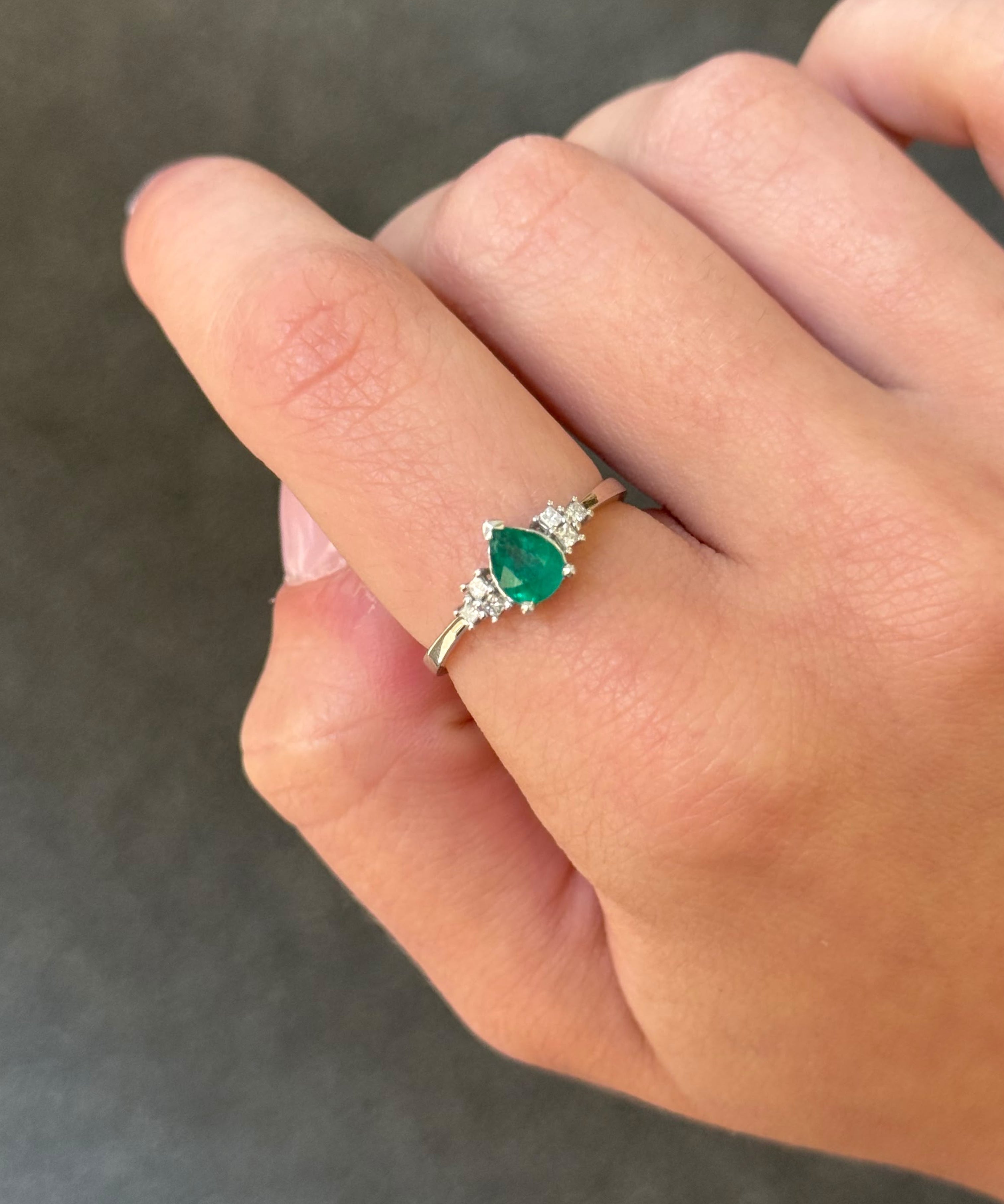0.81ct Diamond Emerald 14K Gold Pear Ring