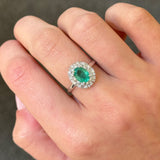 1.15ct Diamond Emerald 18K Gold Halo Ring